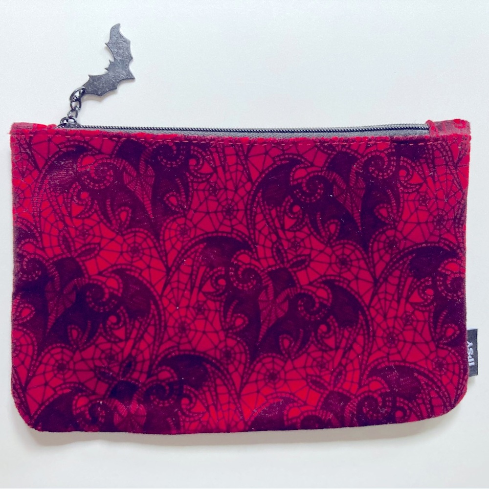 NWOTS IPSY Makeup Bags Red and Silver Pouch Set Bat Gothic & Snakeskin designs - Picture 3 of 5